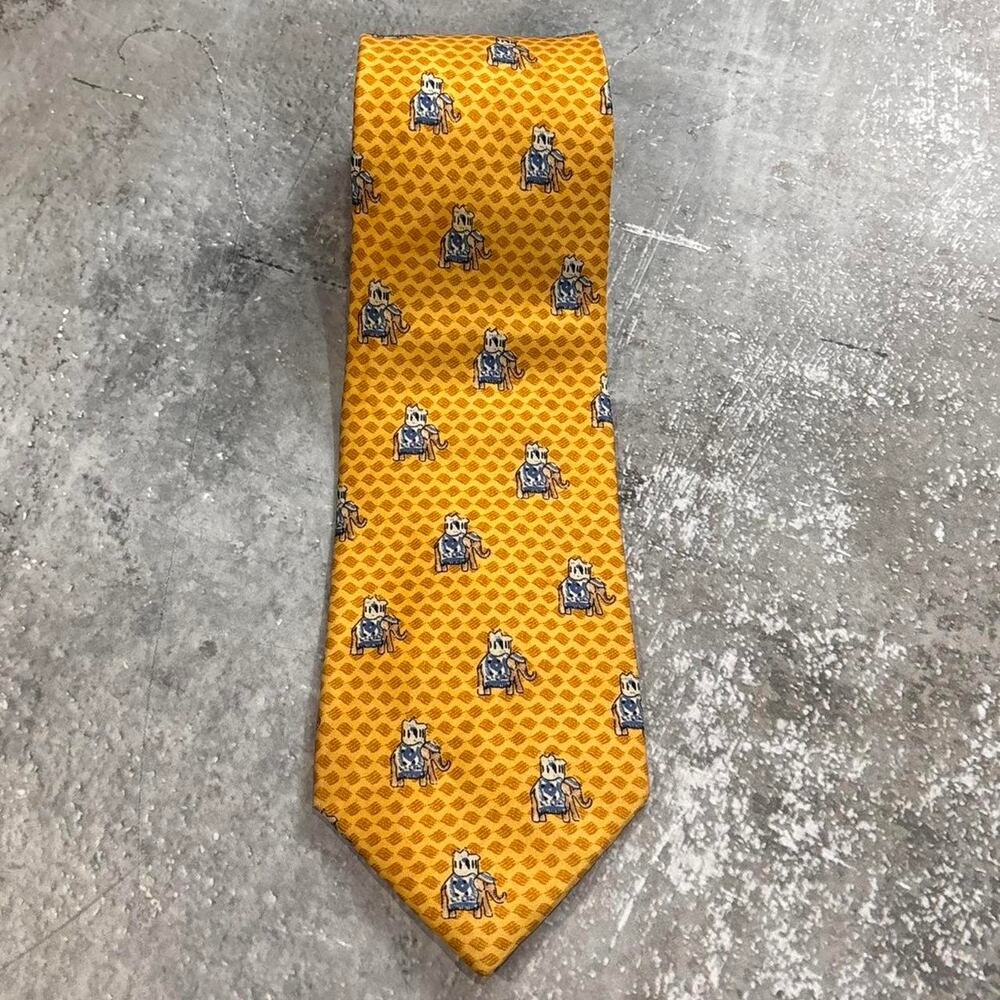 Vintage Yellow HoneyComb Elephant Tie. Mous Et Moi 100% Silk Made in France.